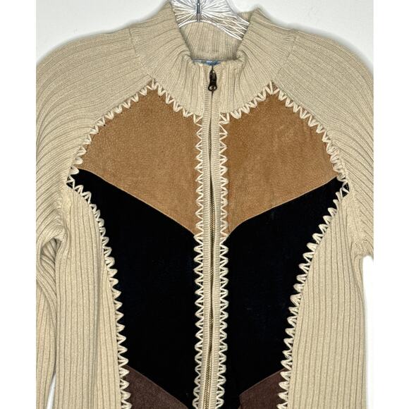 Vintage Kikit by Maurice Sasson Leather Knit sweater zipper jacket 90s Western M - Picture 3 of 14